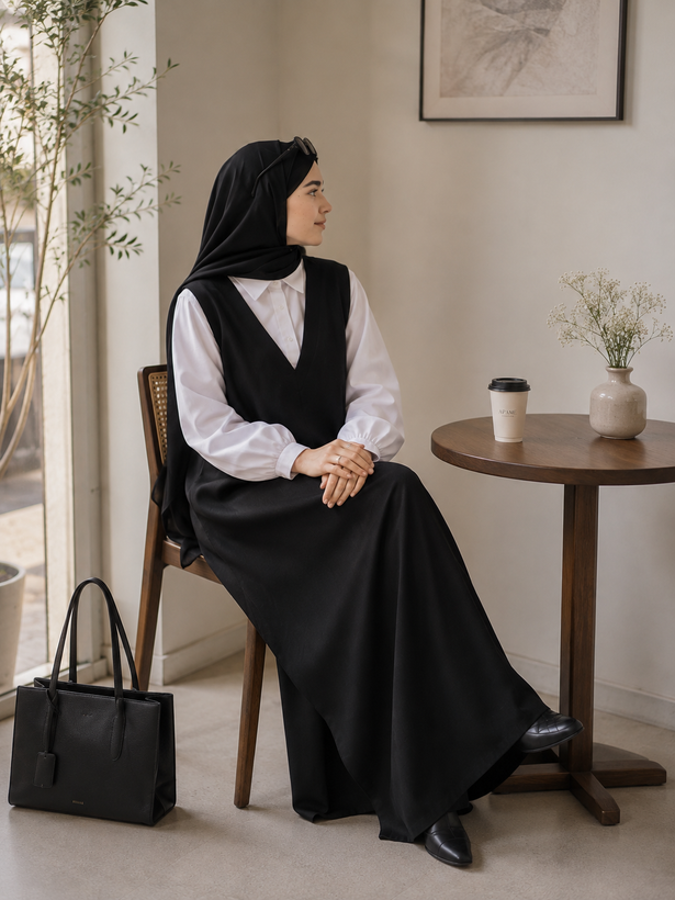 عبا زنانه استین یقه سفید ۳۶ تا ۵۰